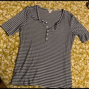 J Crew Striped Shirt With Button Front 3/4 Sleeves